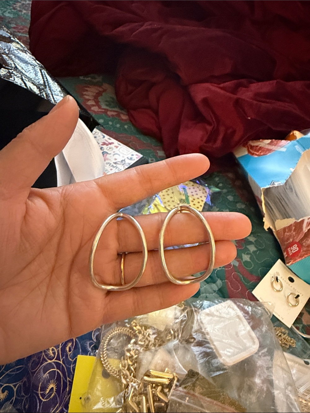 Sterling Silver Oval Hoop Earrings - Silver
